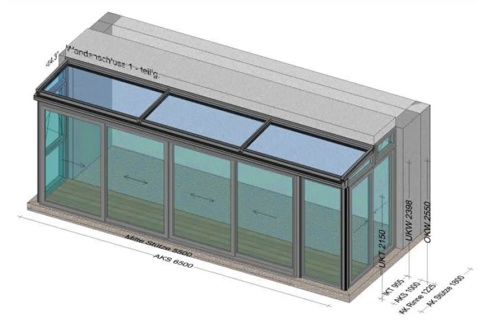 Wintergarten über 6 Meter mit kleinem Glasdach