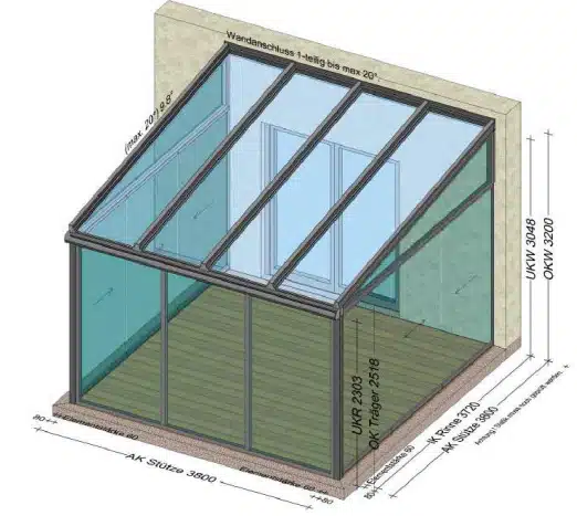 Wintergarten vorne mit Festverglasung - Seiten zum Schieben - Planung