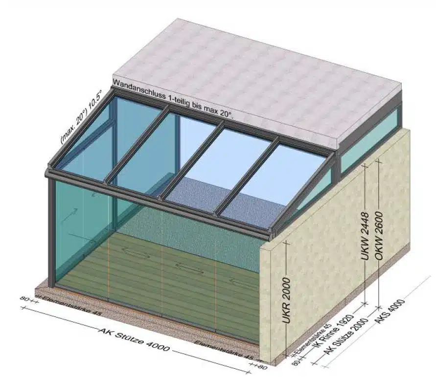 Wintergartenplanung 1 Seite mit Mauer - 1 Seite mit Schiebetüren